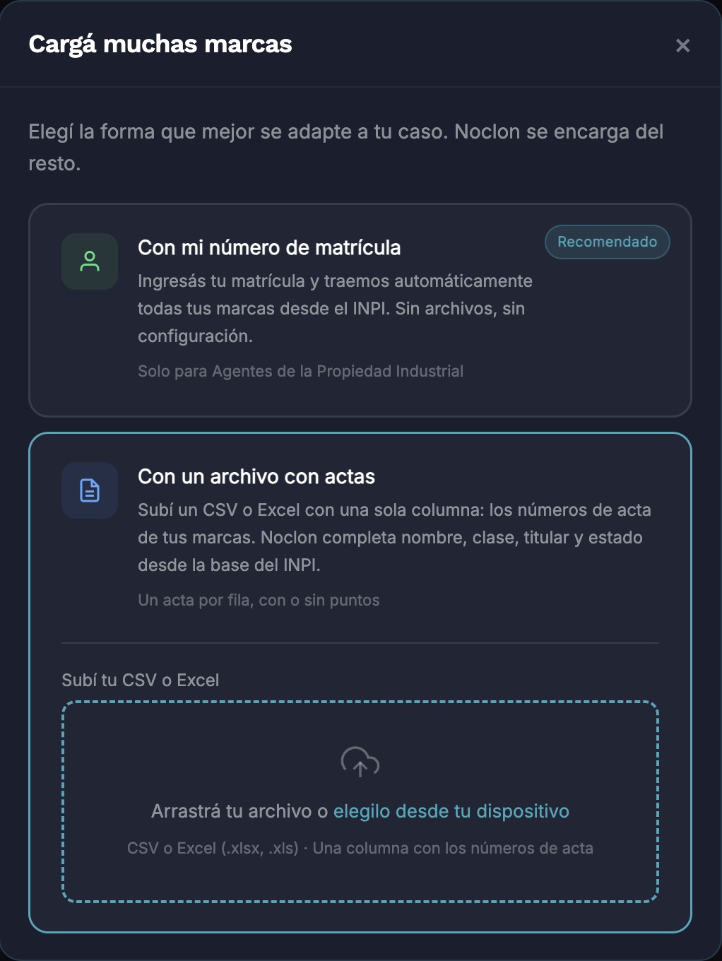 Importación por Excel